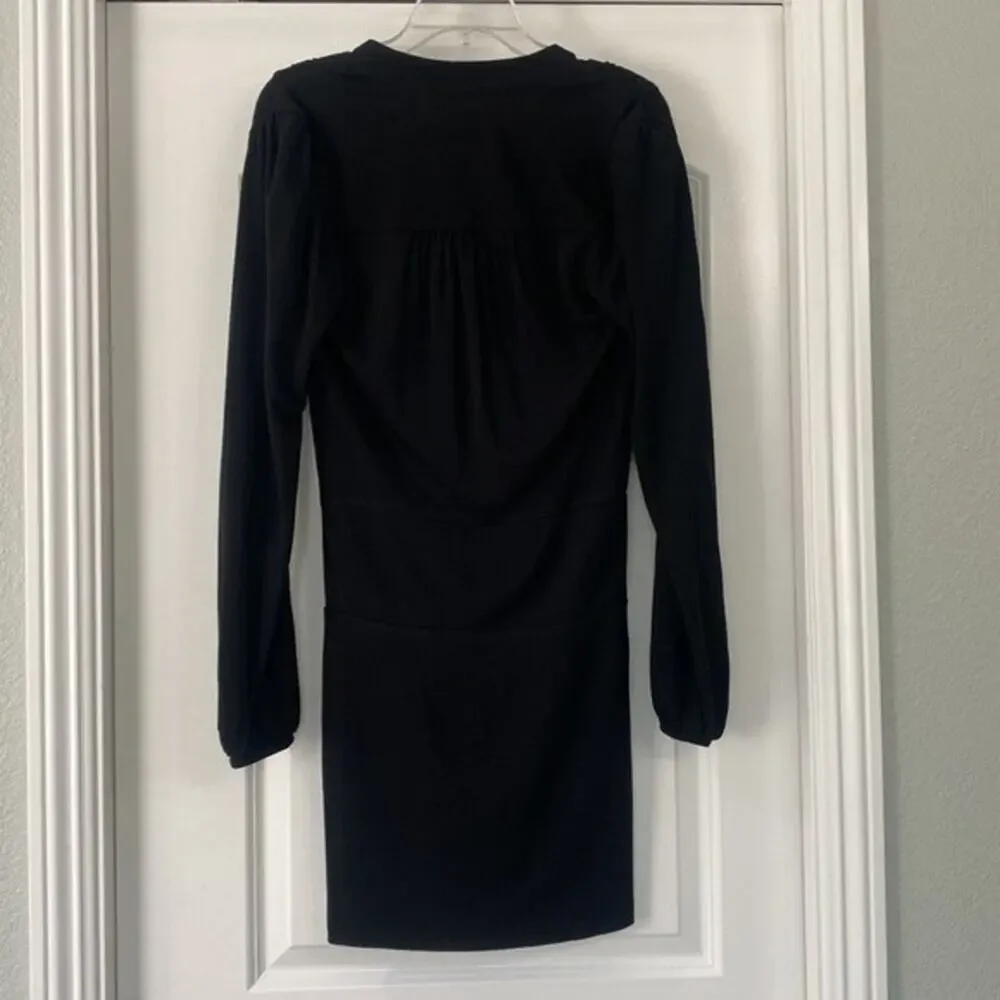 Black Halo Dress Black Long Sleeve Sheath Dress Tie Neck Pleated Size Medium New